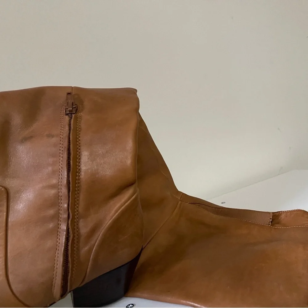 Aldo Tan Brown Over the Knee Leather Boots Almond Toe Chic Casual Festival